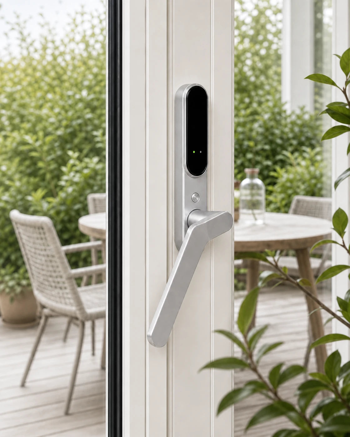 SecuYou Smart Lock Security monteret på en terrassedør.